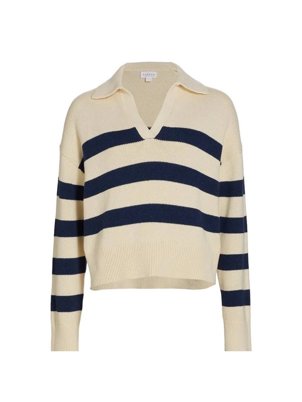 Velvet by Graham & Spencer Lucie Striped Sweater Navy Cream Size XS